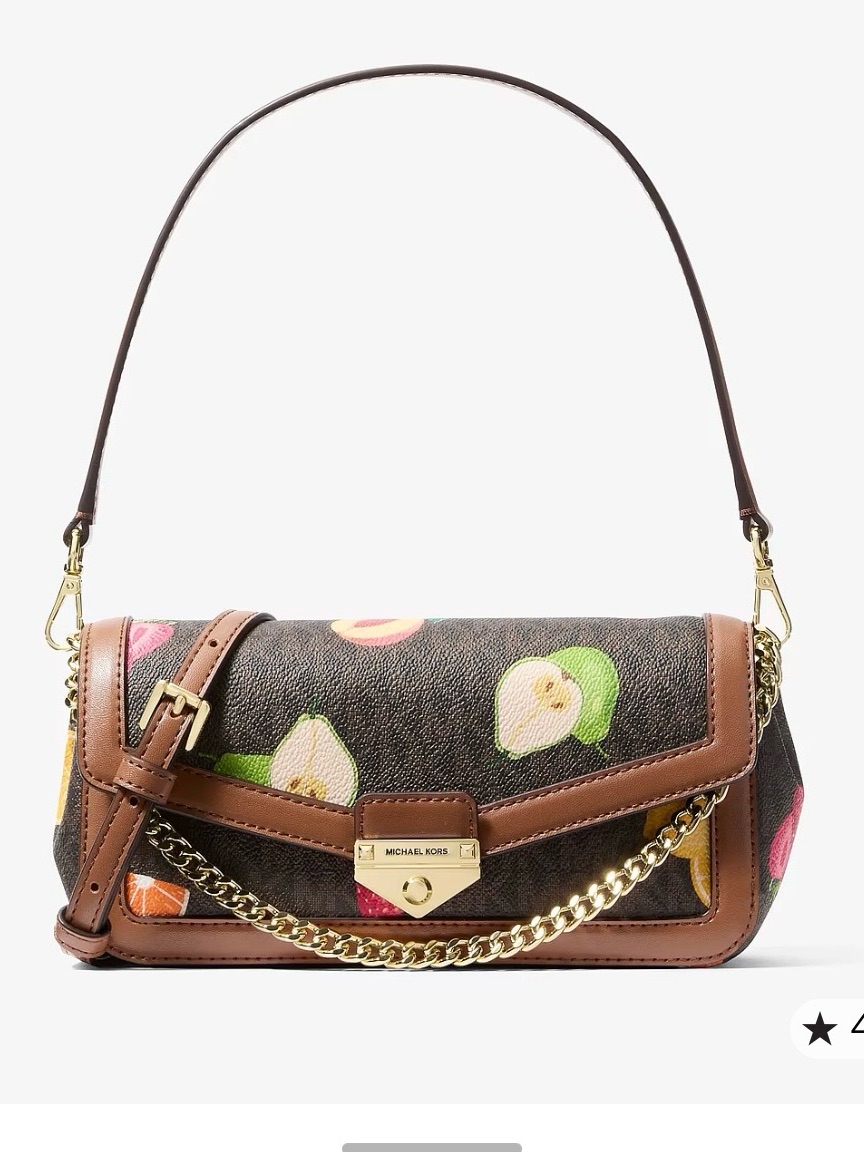 Michael Kors Brown Leather-Trim Fruit Print Shoulder Bag With Gold Hardware